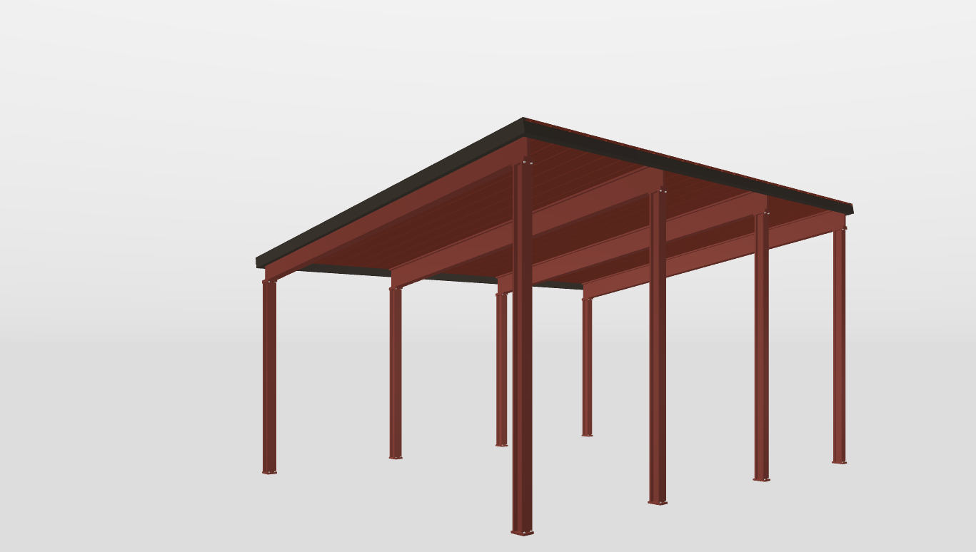 Perspective View Red Iron Single Slope Carport 20'X25'X10-tall-ss