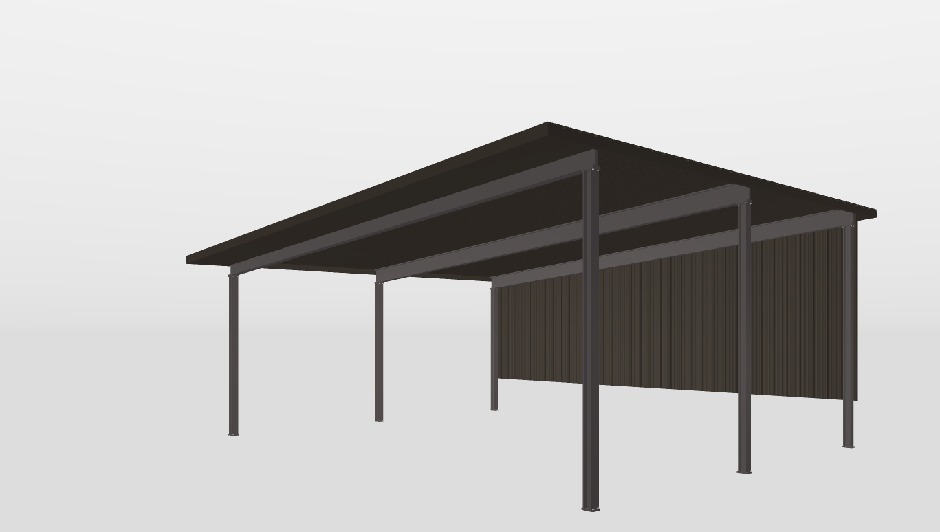 Perspective View Red Iron Single Slope Carport 36'X27'X12-tall-ss