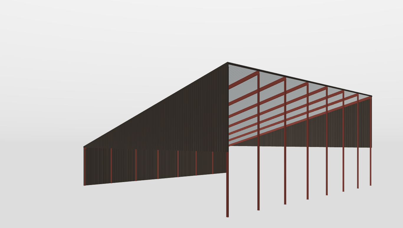 Perspective View Red Iron Single Slope Carport 100'X100'X18-tall-ss