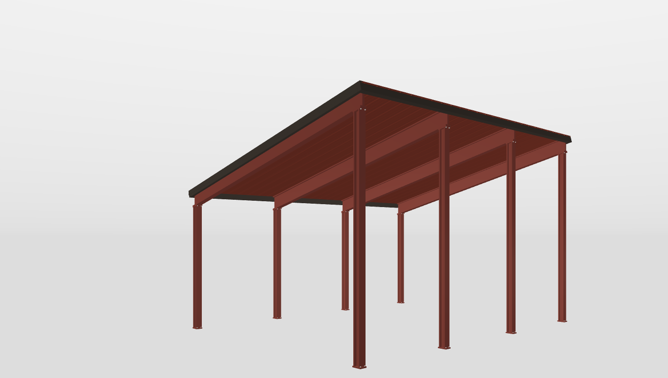 Perspective View Red Iron Single Slope Carport 20'X25'X10-tall-ss