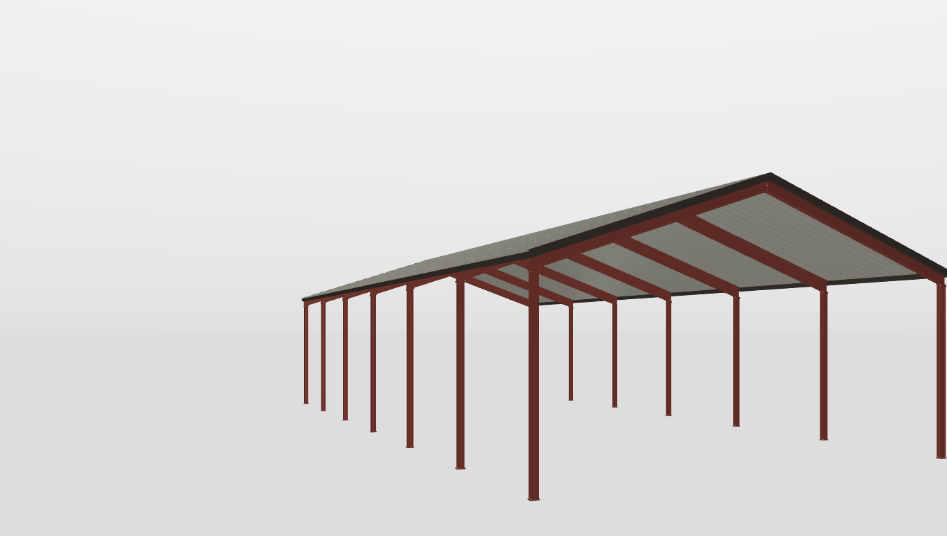 Back Red Iron Gable Style Carport 40'X80'X15-tall