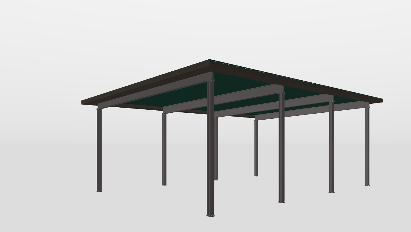 Perspective View Red Iron Single Slope Carport 25'X35'X12-tall-ss