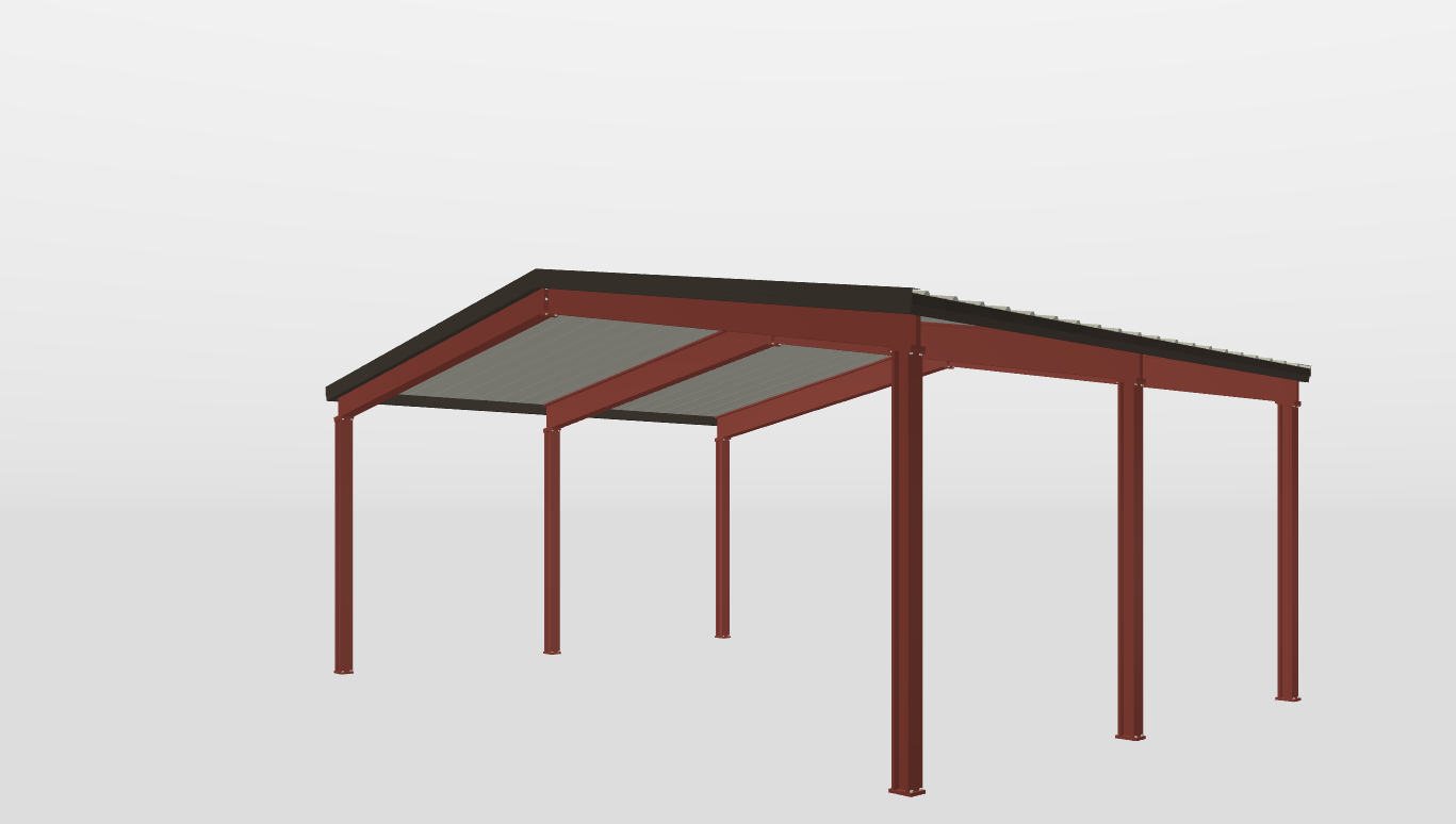 Perspective View Red Iron Gable Style Carport 30'X20'X10-tall