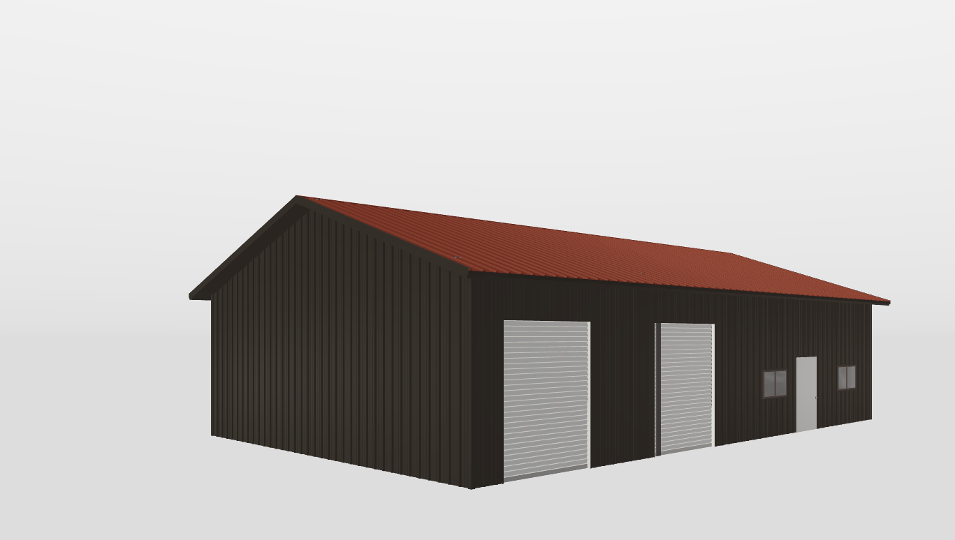 Perspective View Gable 36'X56'X12-tall