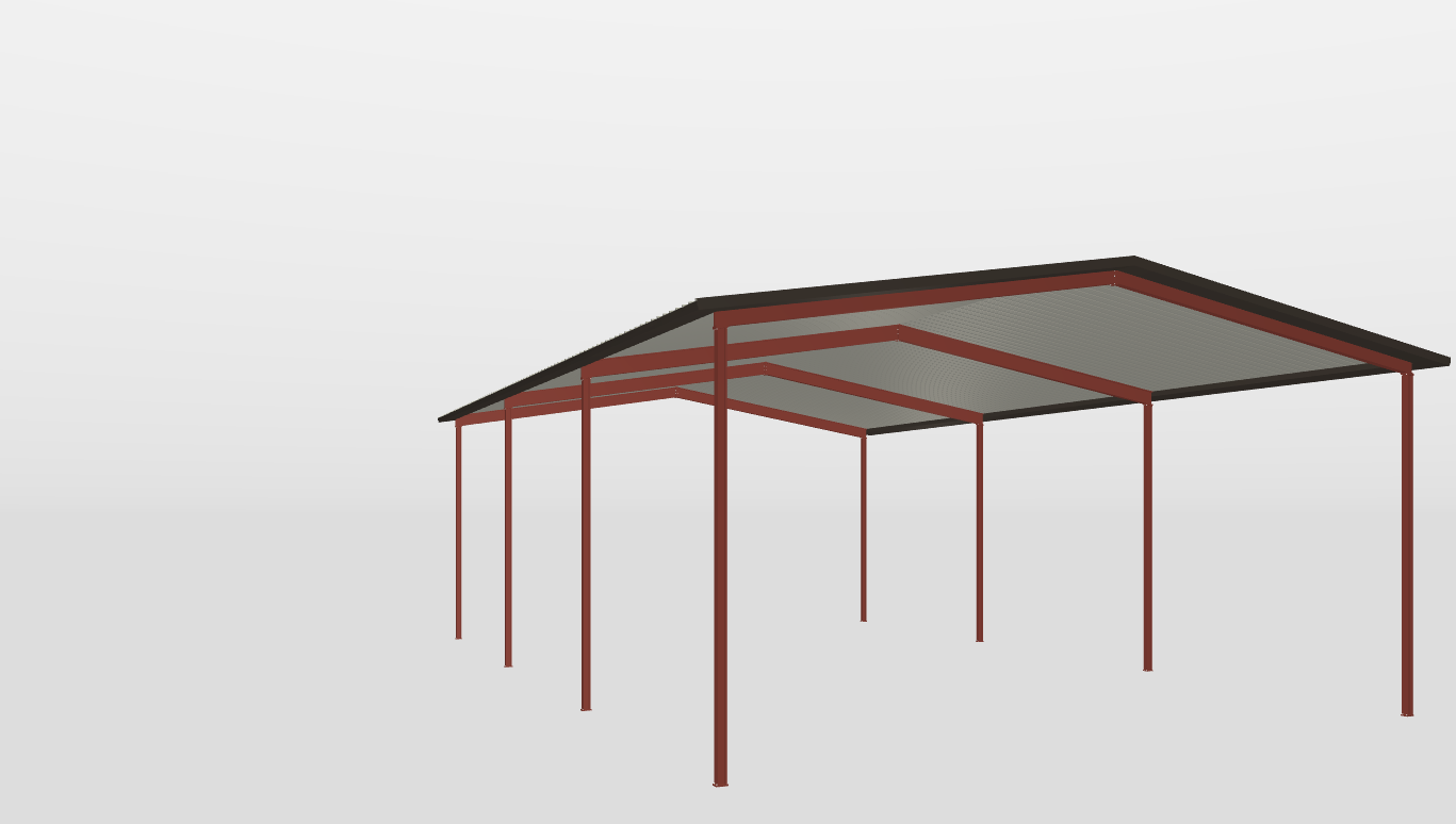 Front Red Iron Gable Style Carport 50'X80'X23-tall