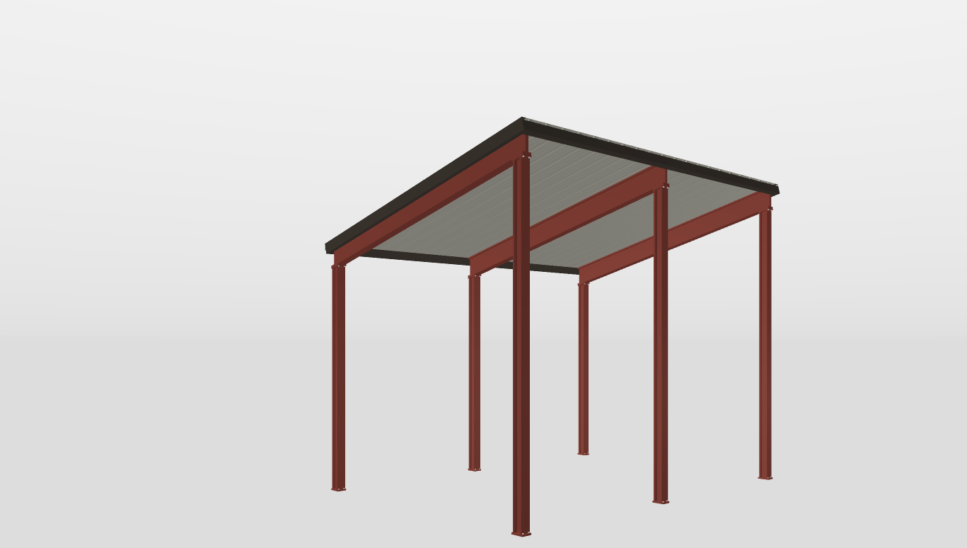 Perspective View Red Iron Single Slope Carport 15'X20'X12-tall-ss