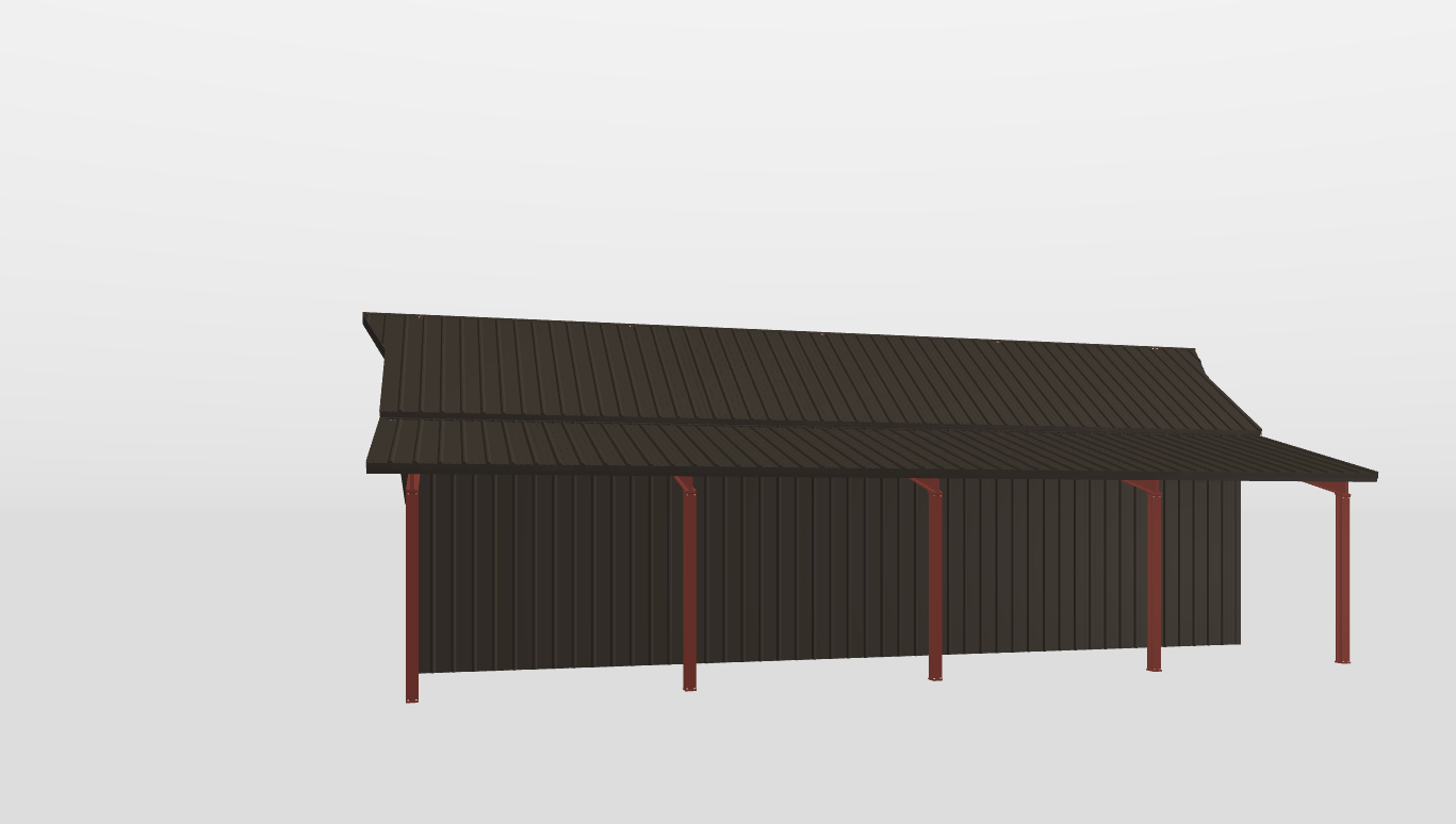 Back Red Iron Gable Style Carport 18'X48'X12-tall
