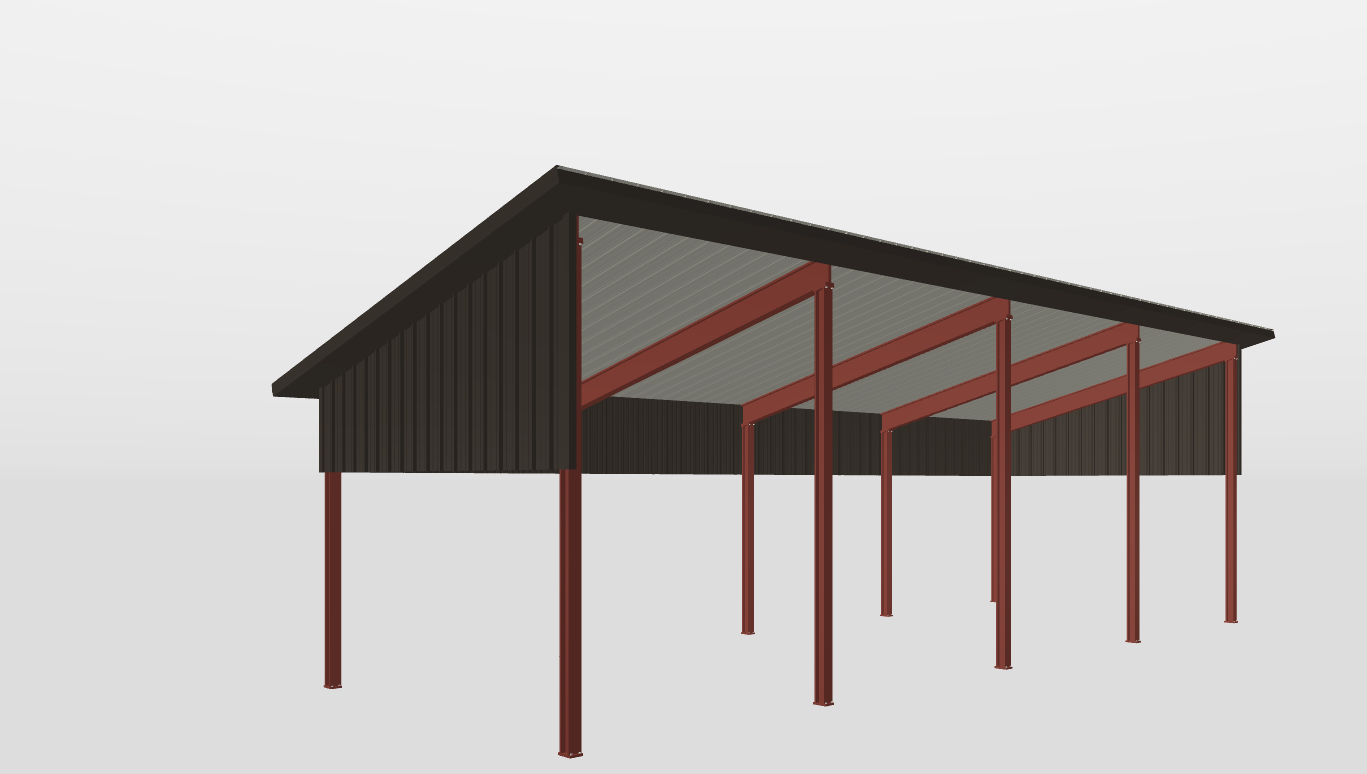 Perspective View Red Iron Single Slope Carport 18'X50'X12-tall-ss