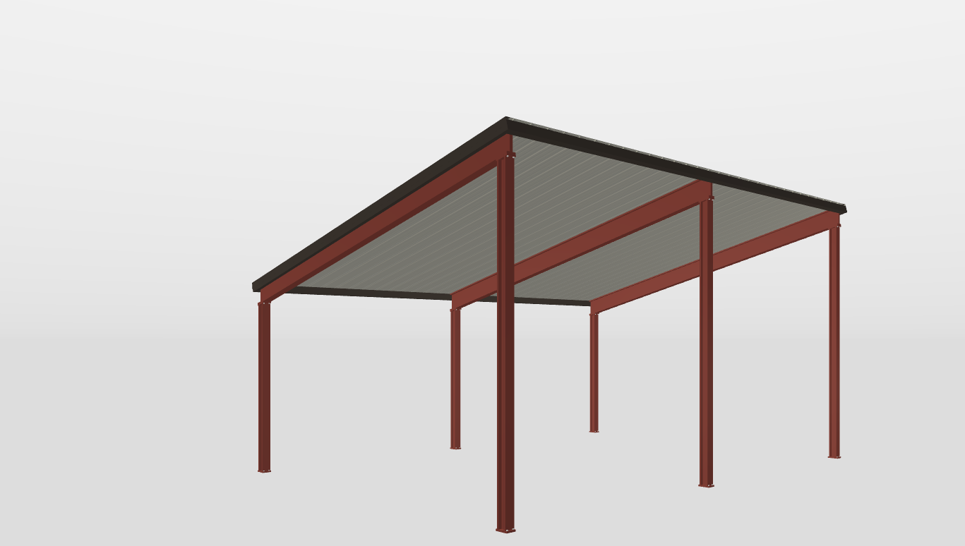 Perspective View Red Iron Single Slope Carport 22'X30'X10-tall-ss
