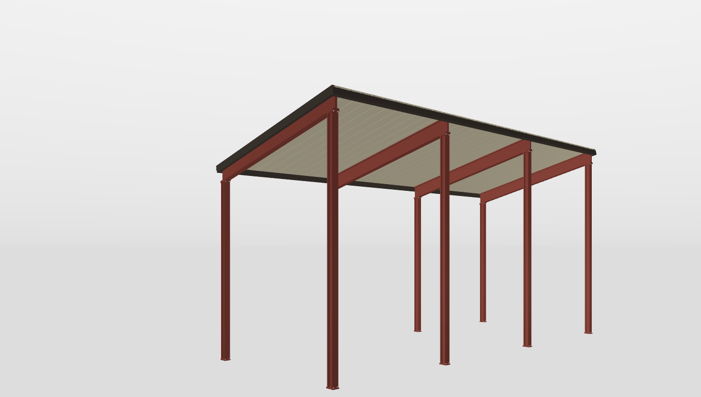 Perspective View Red Iron Single Slope Carport 14'X34'X14-tall-ss