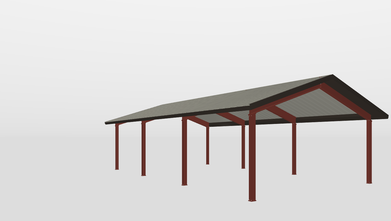 Back Red Iron Gable Style Carport 23'X42'X9-tall