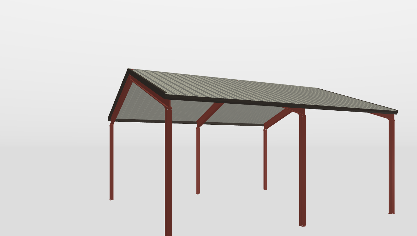 Back Red Iron Gable Style Carport 30'X30'X12-tall