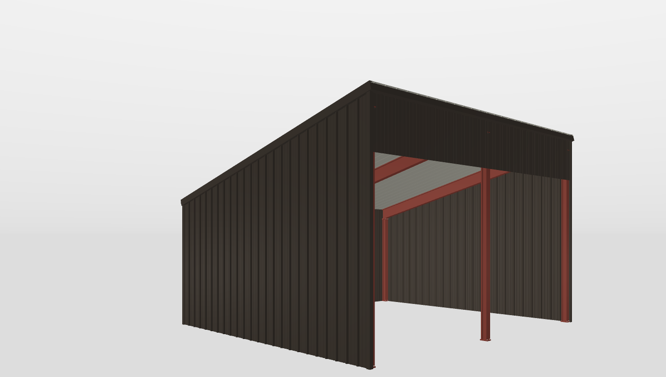 Perspective View Red Iron Single Slope Carport 24'X26'X10-tall-ss