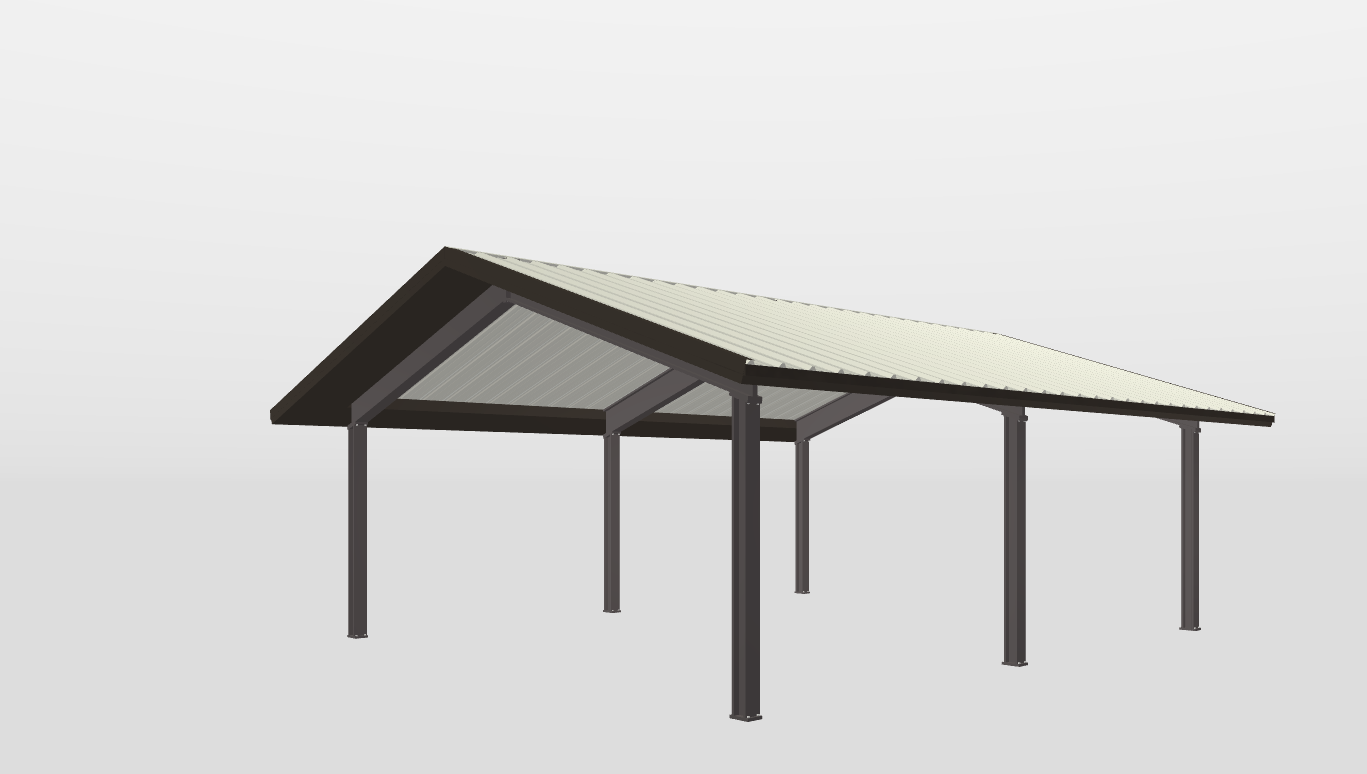 Perspective View Red Iron Gable Style Carport 22'X25'X8-tall