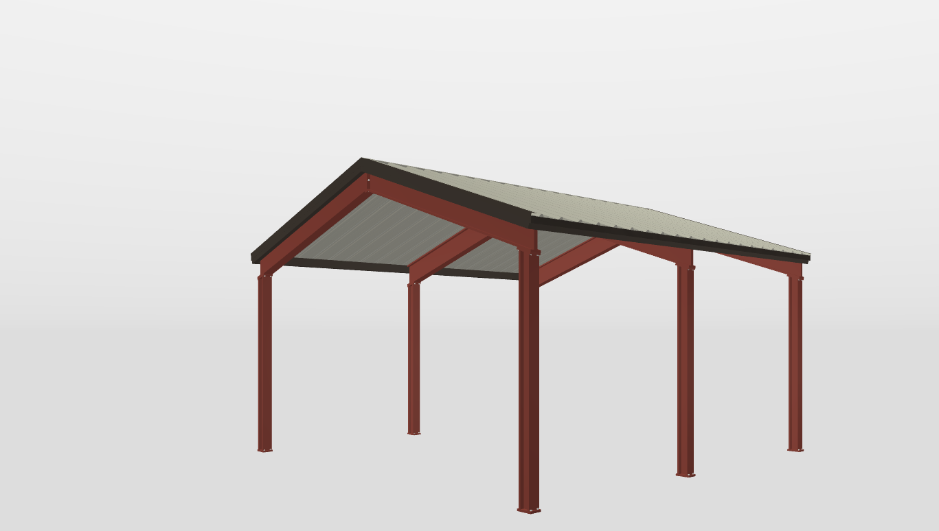 Perspective View Red Iron Gable Style Carport 20'X20'X9-tall