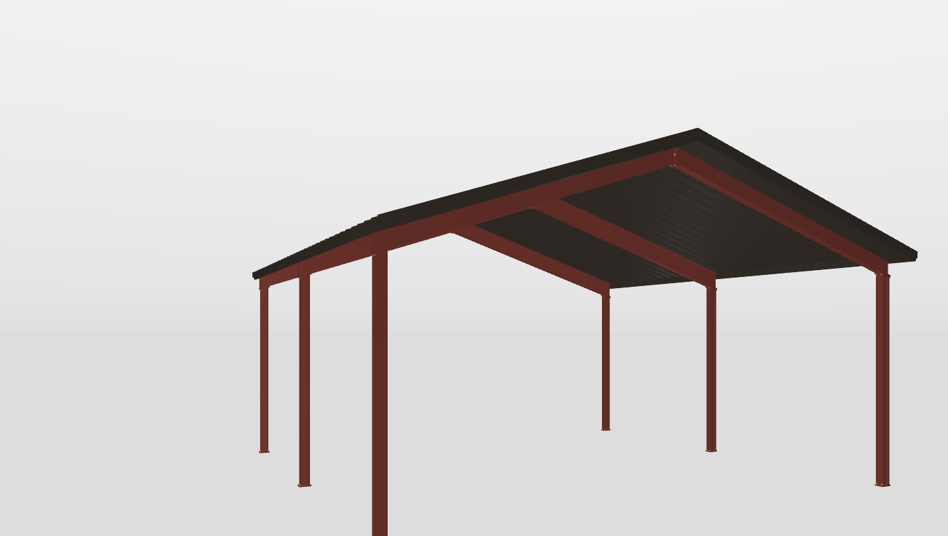 Back Red Iron Gable Style Carport 30'X30'X12-tall