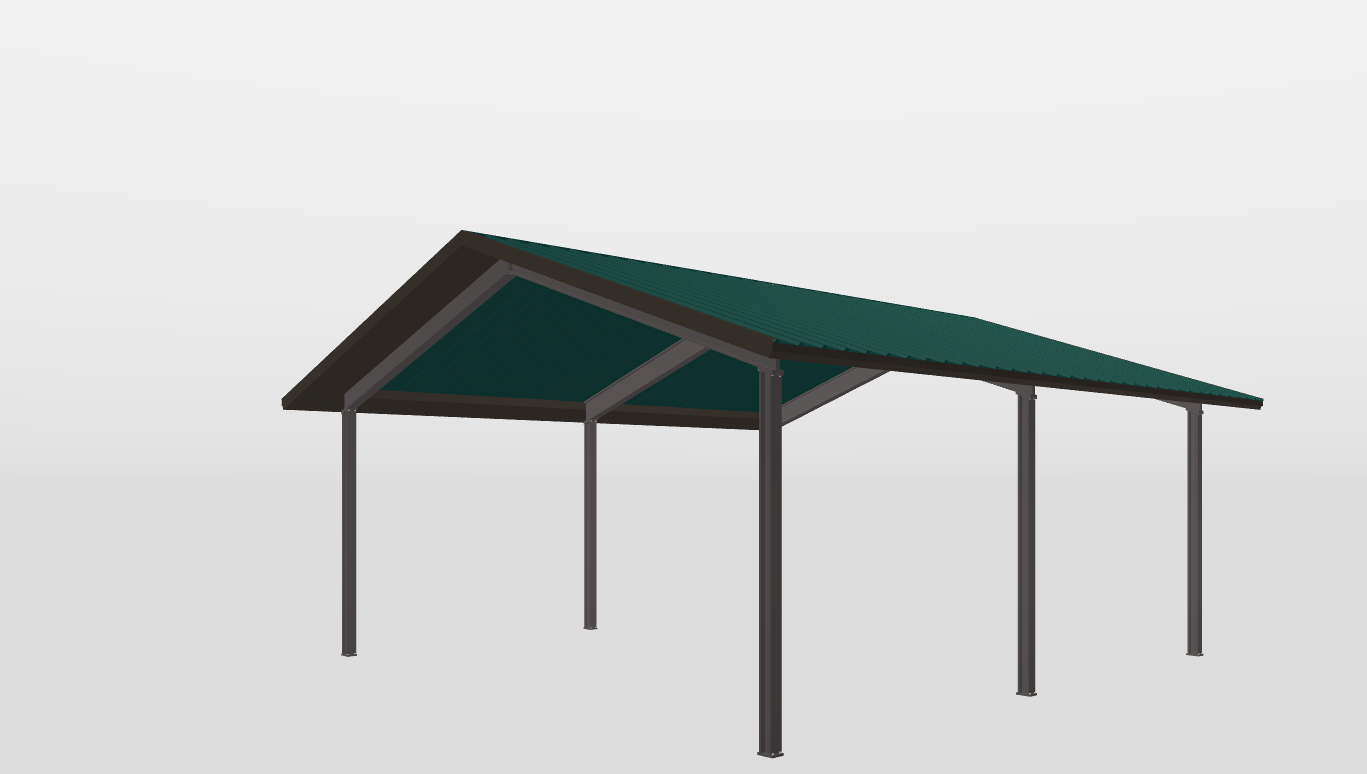 Perspective View Red Iron Gable Style Carport 30'X30'X12-tall