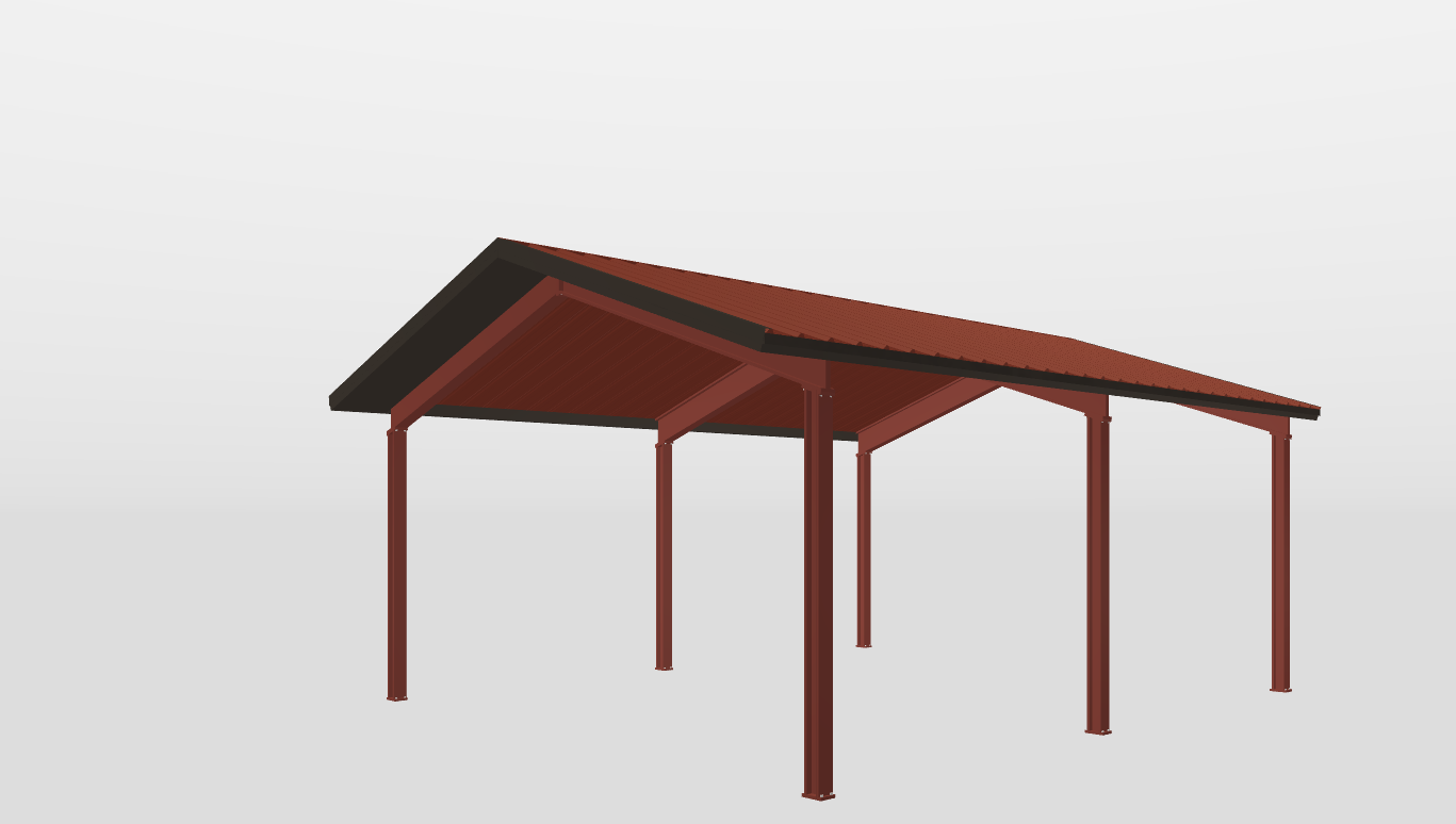 Perspective View Red Iron Gable Style Carport 23'X26'X10-tall