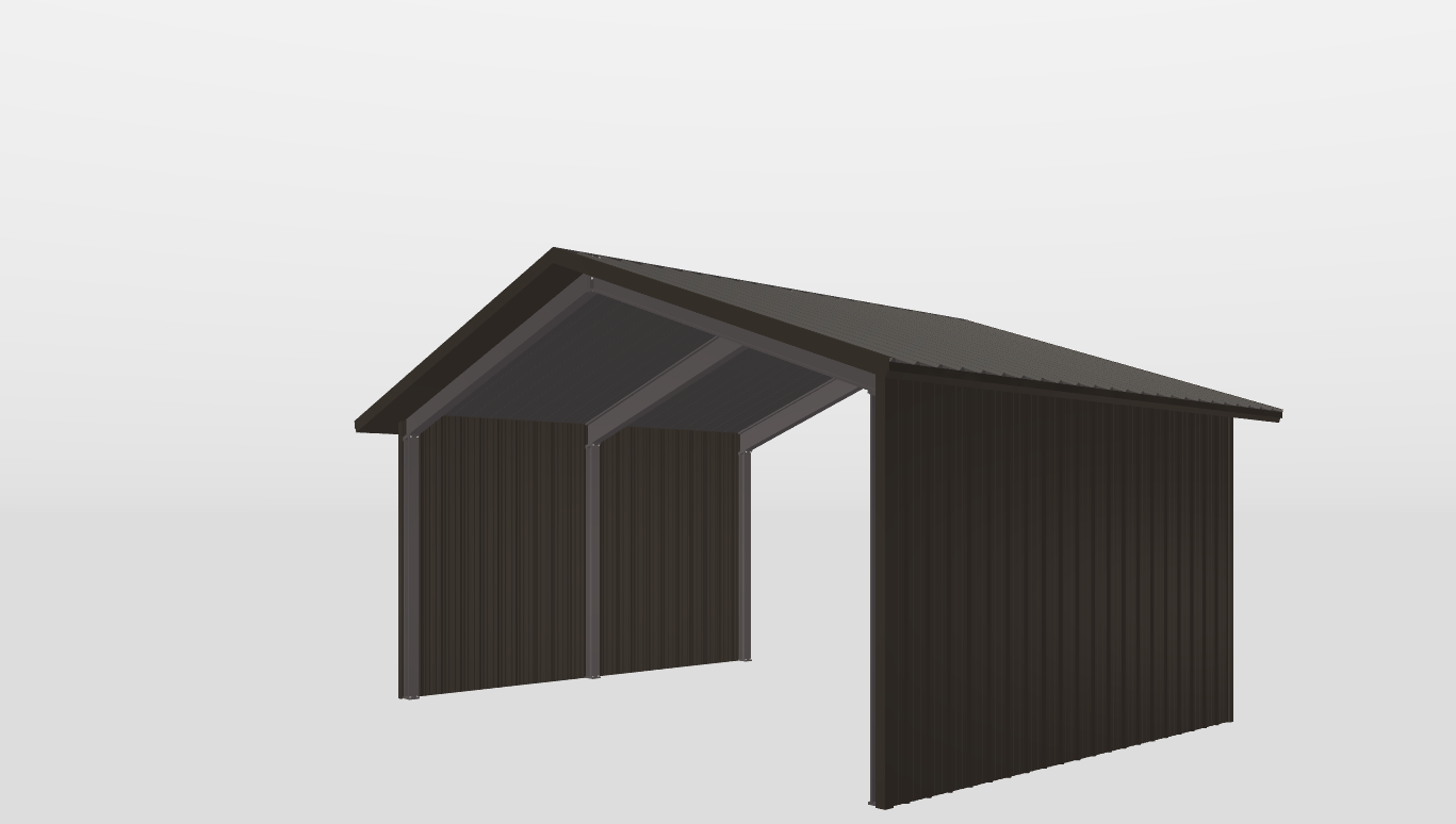 Perspective View Red Iron Gable Style Carport 30'X21'X12-tall