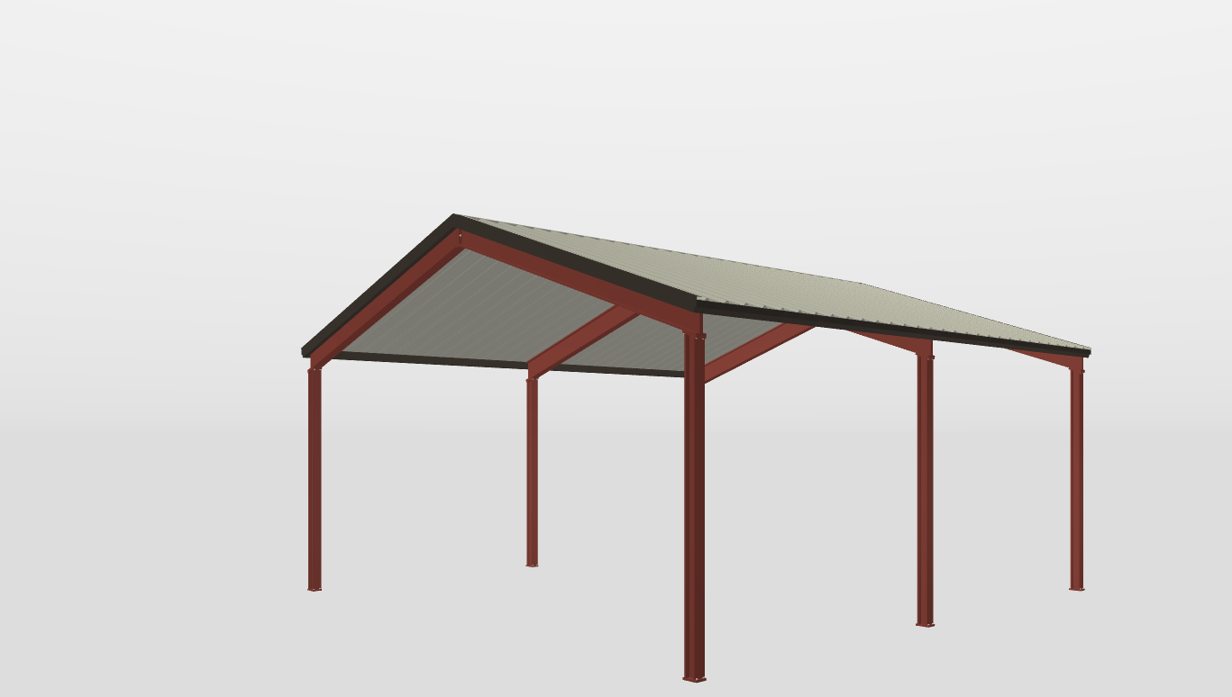 Perspective View Red Iron Gable Style Carport 30'X30'X12-tall