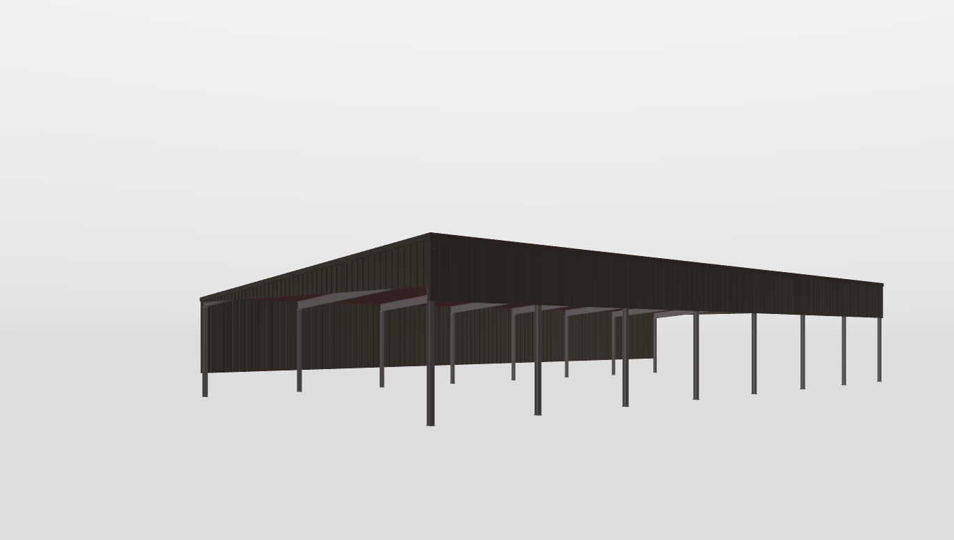 Perspective View Red Iron Single Slope Carport 50'X100'X12-tall-ss