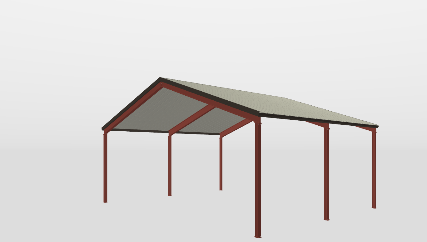 Perspective View Red Iron Gable Style Carport 40'X30'X13-tall