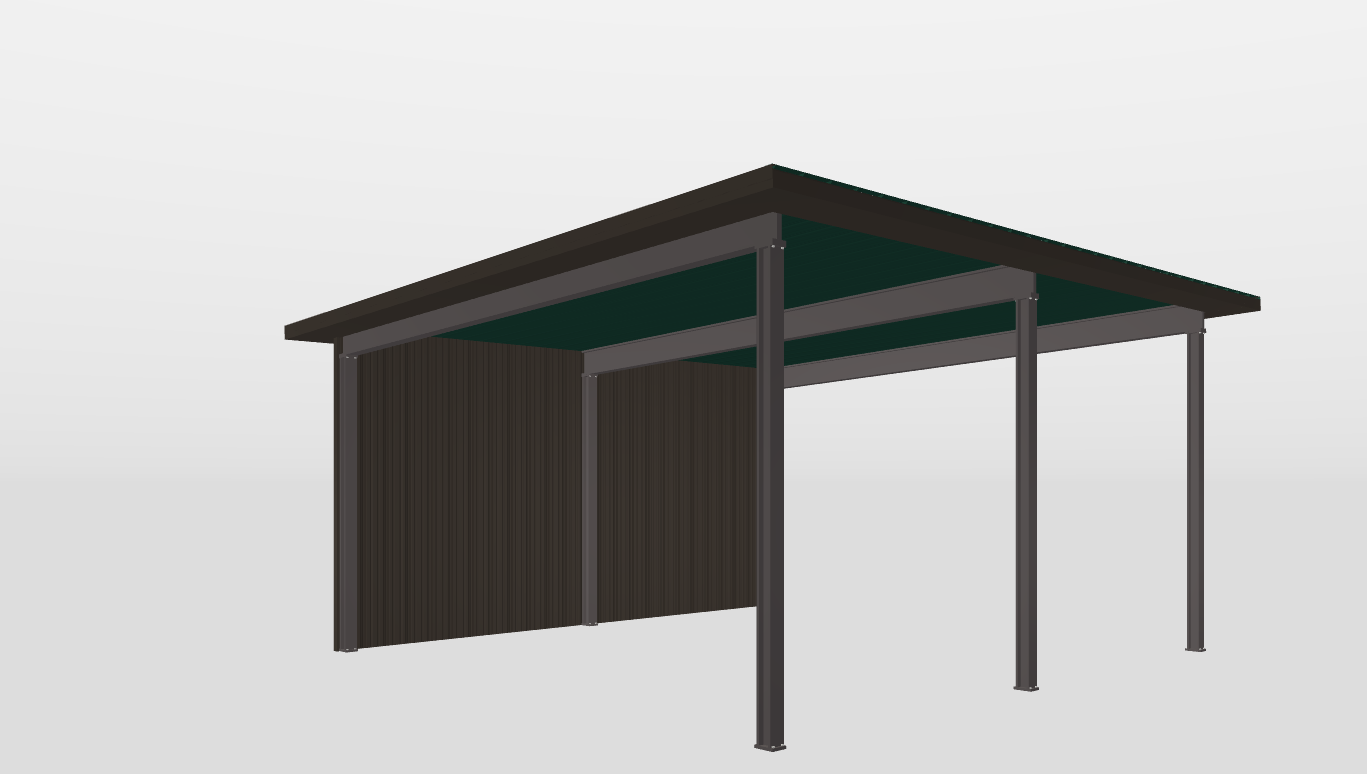 Perspective View Red Iron Single Slope Carport 25'X25'X12-tall-ss