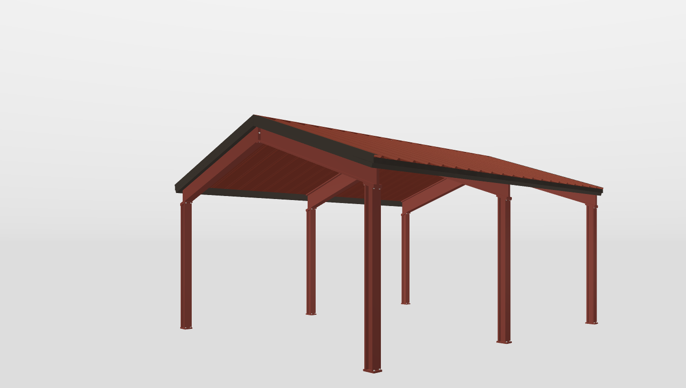 Perspective View Red Iron Gable Style Carport 18'X21'X8-tall