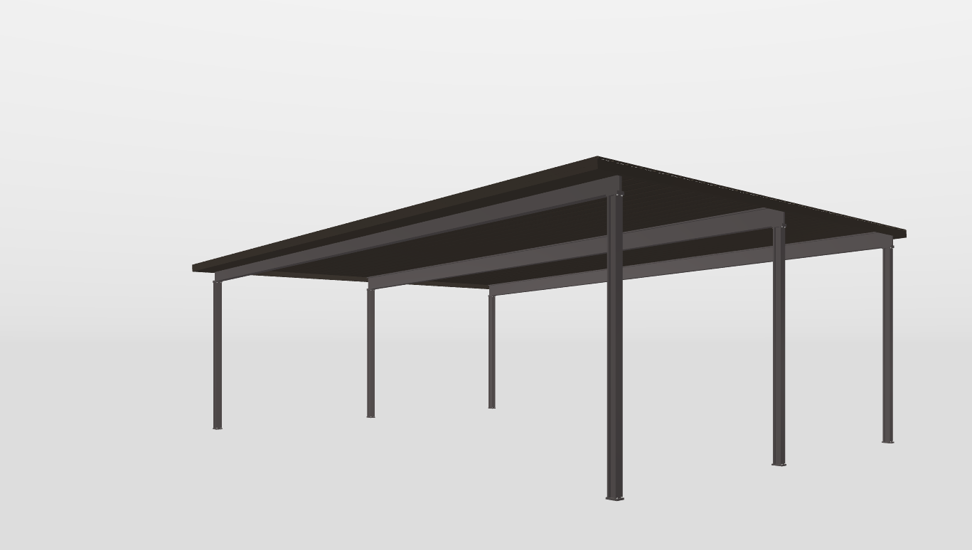 Perspective View Red Iron Single Slope Carport 43'X30'X12-tall-ss
