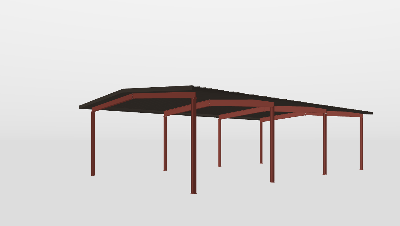 Perspective View Red Iron Gable Style Carport 30'X50'X12-tall