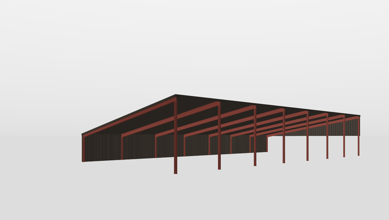 Perspective View Red Iron Single Slope Carport 50'X100'X8-tall-ss