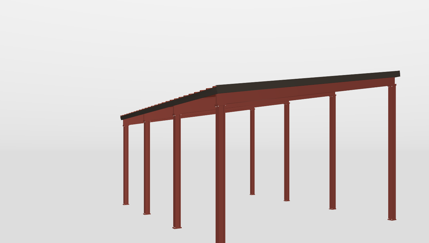 Front Red Iron Single Slope Carport 20'X25'X10-tall-ss