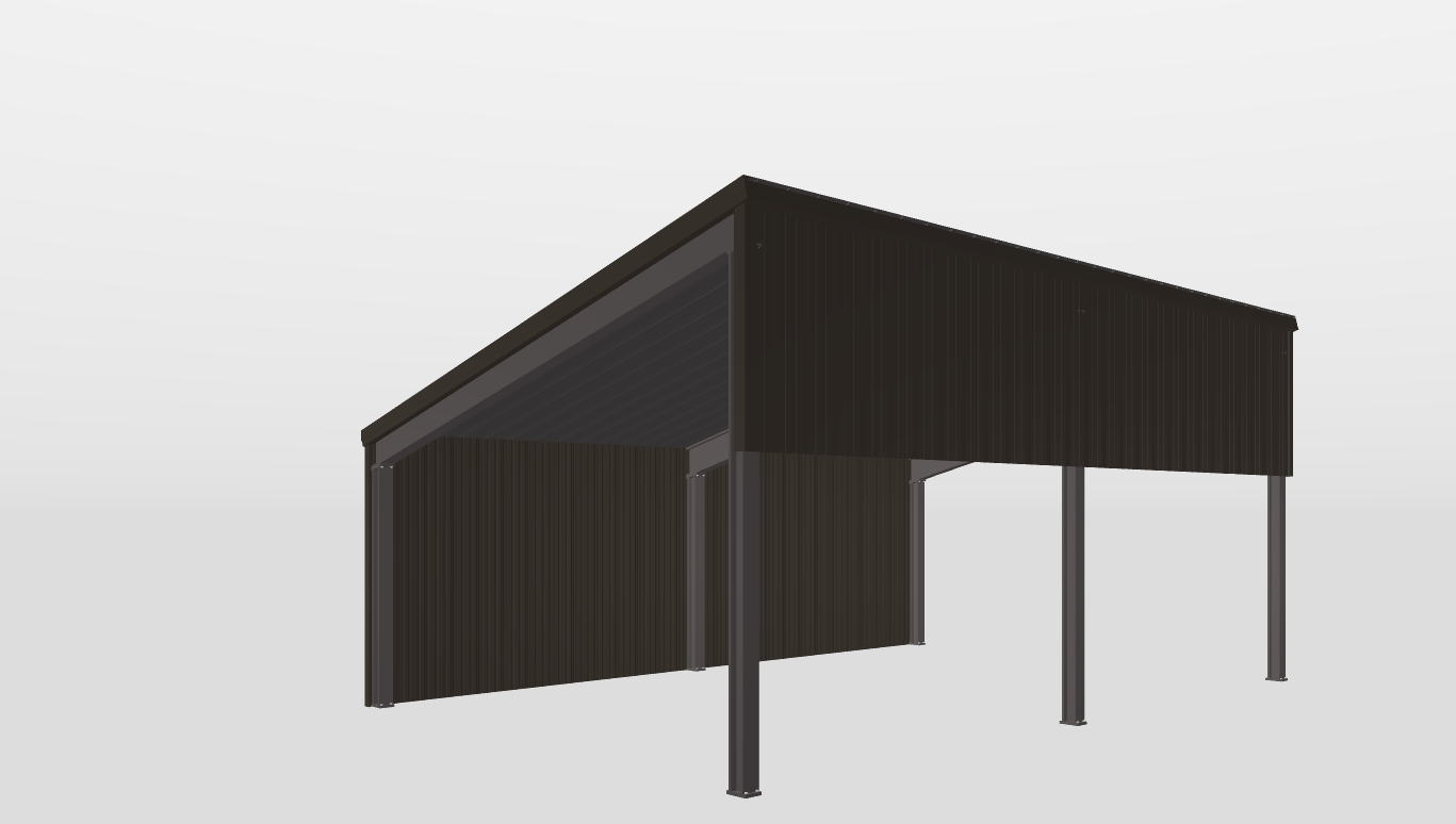 Perspective View Red Iron Single Slope Carport 19'X28'X8-tall-ss