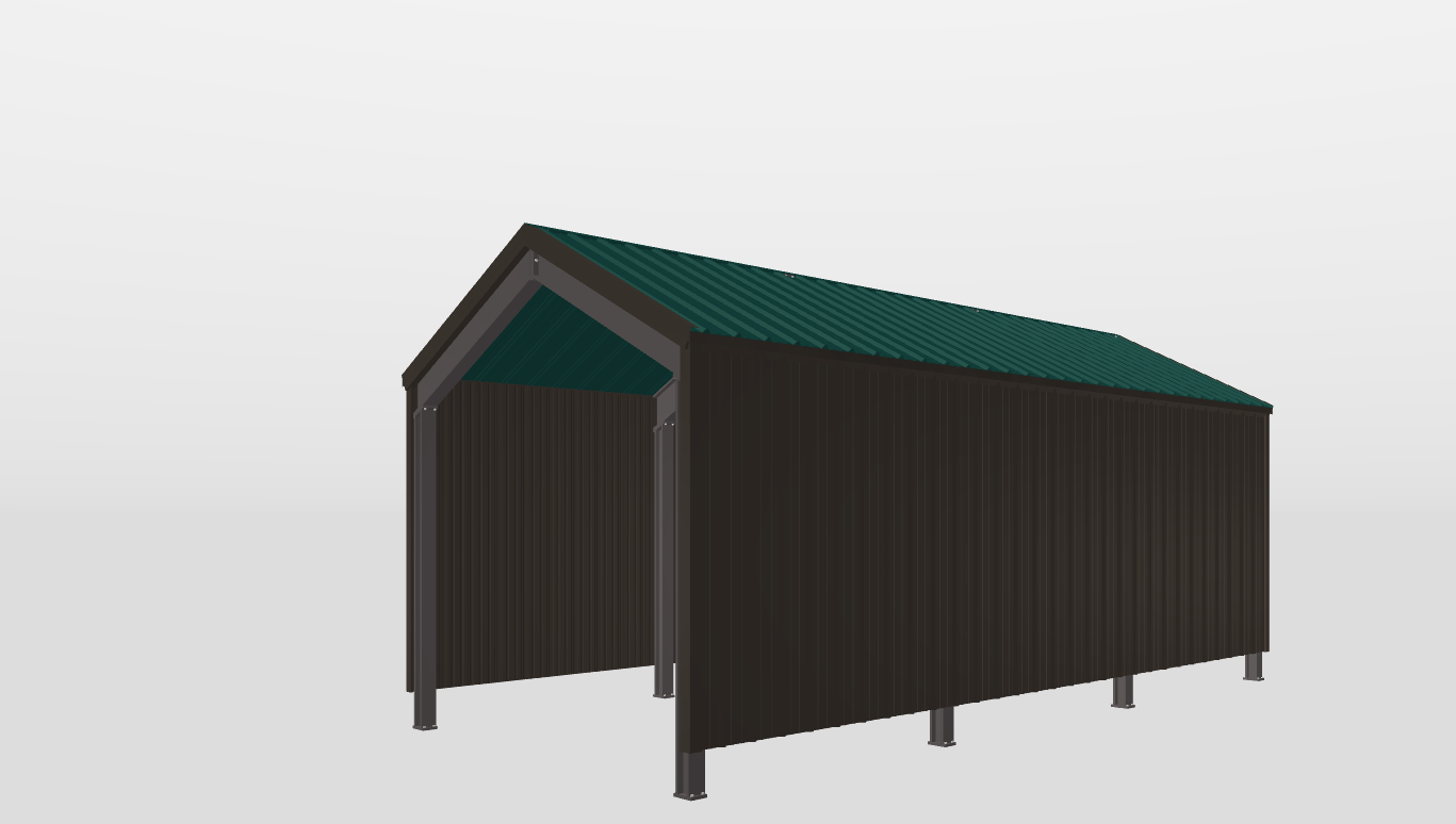 Perspective View Red Iron Gable Style Carport 14'X30'X10-tall