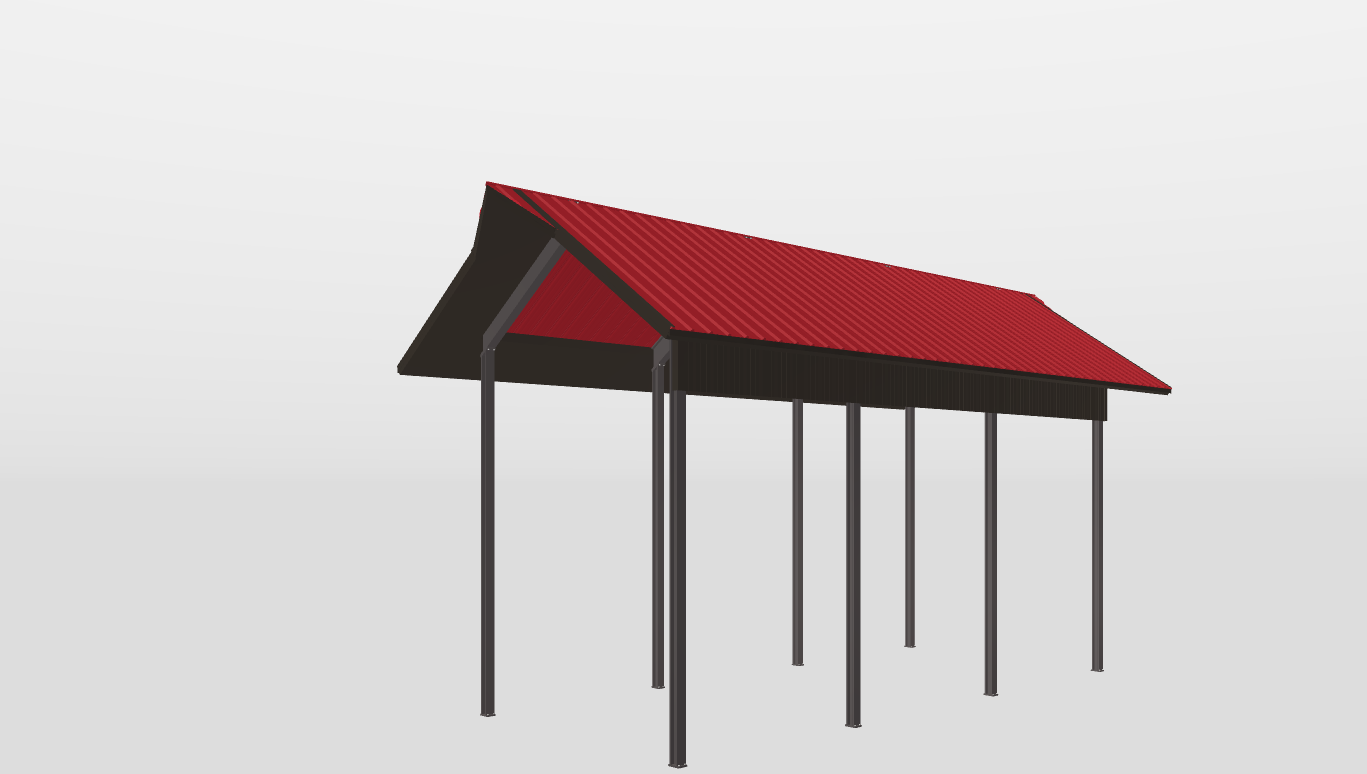 Perspective View Red Iron Gable Style Carport 16'X36'X19-tall