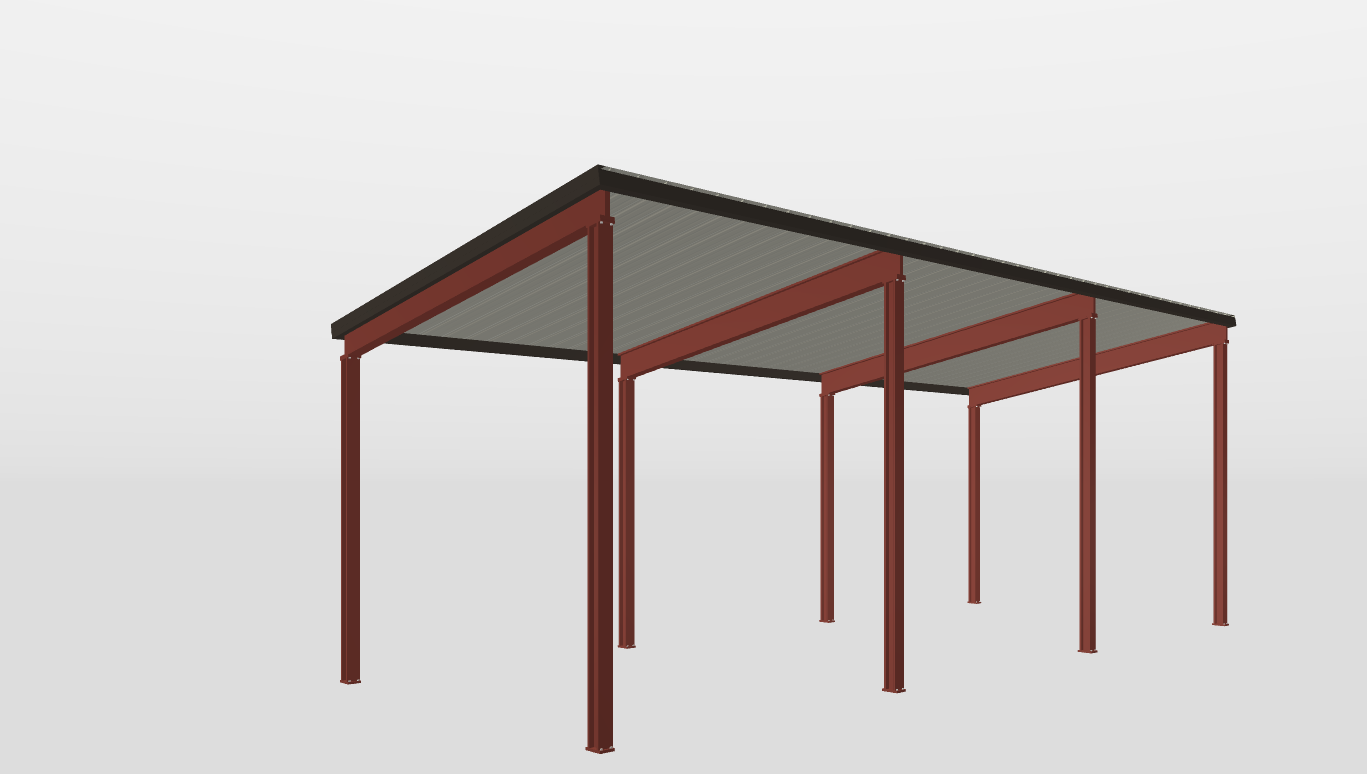 Perspective View Red Iron Single Slope Carport 16'X40'X12-tall-ss
