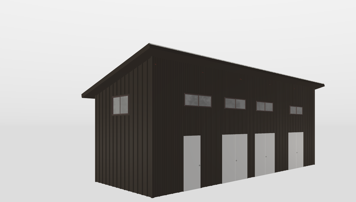 Perspective View Red Iron Single Slope Carport 14'X42'X12-tall-ss