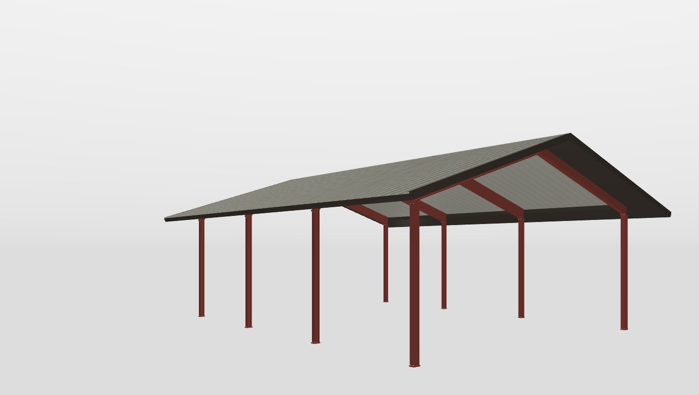 Back Red Iron Gable Style Carport 30'X40'X12-tall