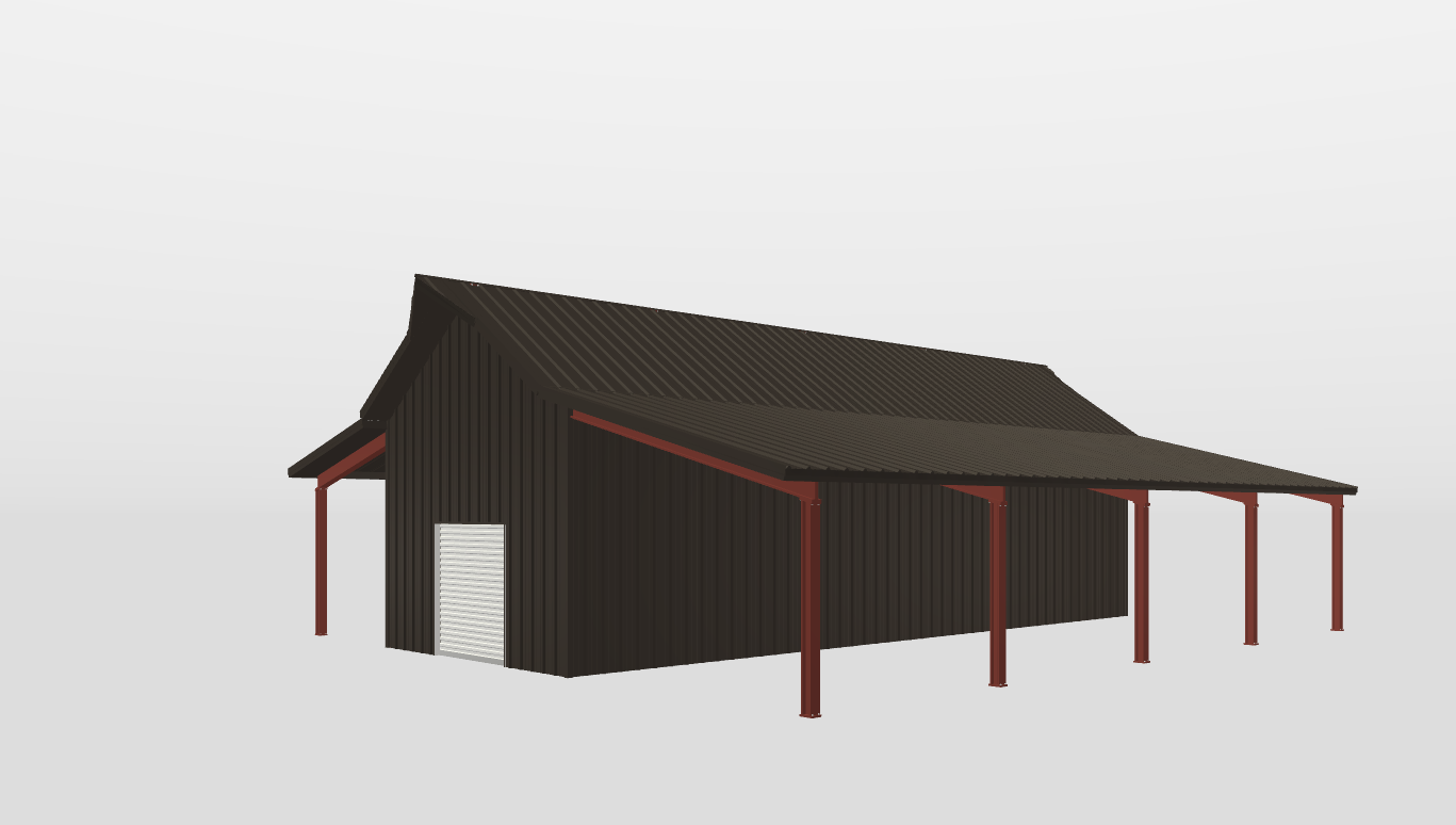 Perspective View Red Iron Gable Style Carport 18'X48'X12-tall