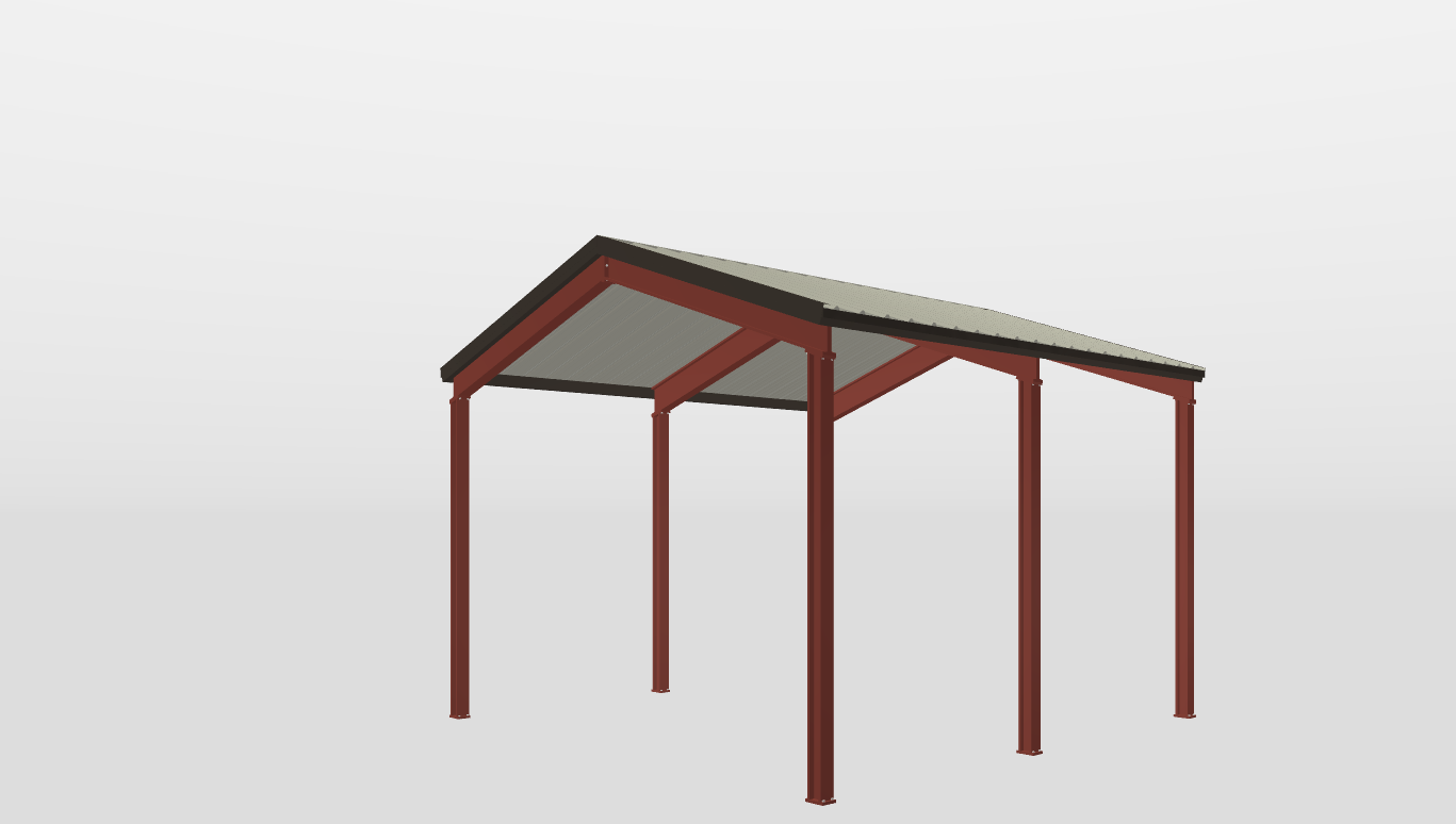 Perspective View Red Iron Gable Style Carport 20'X20'X12-tall
