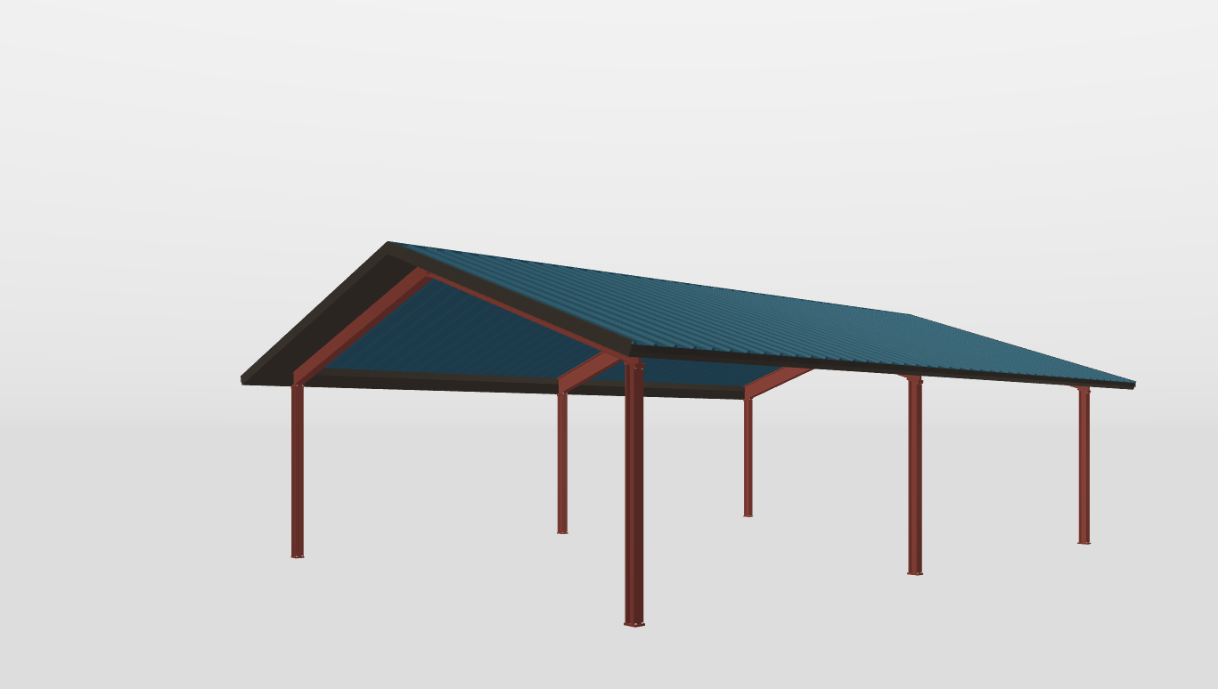 Perspective View Red Iron Gable Style Carport 30'X40'X10-tall