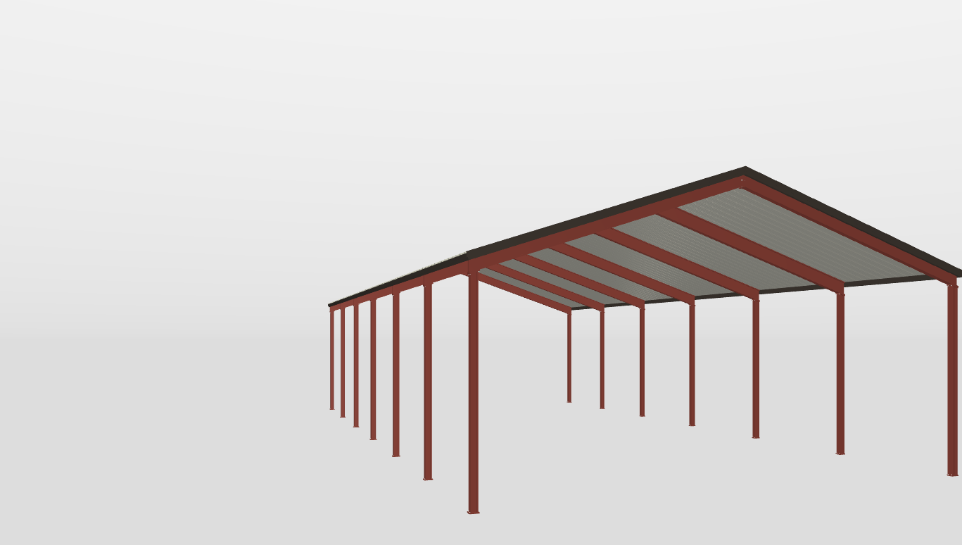 Front Red Iron Gable Style Carport 40'X80'X15-tall