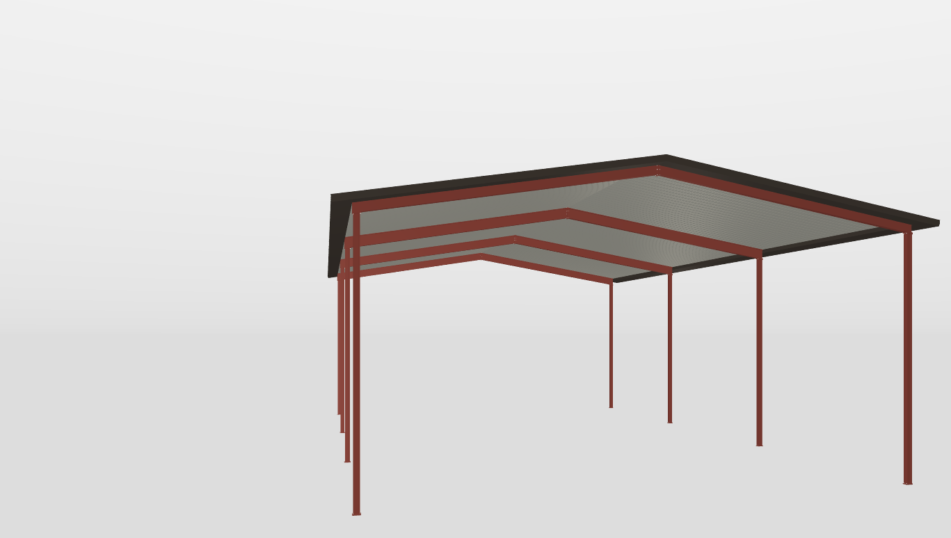 Front Red Iron Gable Style Carport 50'X80'X23-tall