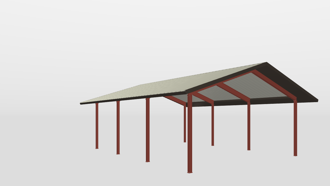 Front Red Iron Gable Style Carport 30'X40'X12-tall
