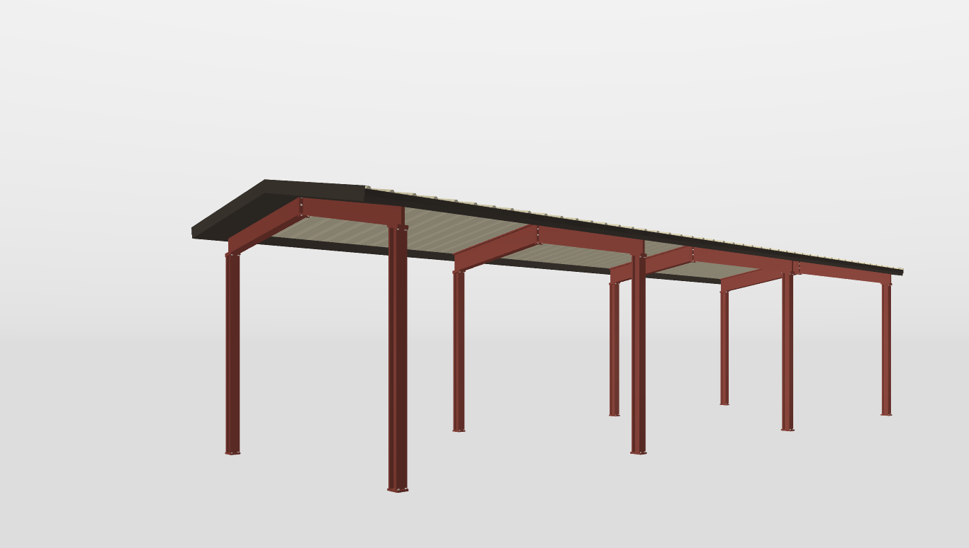 Perspective View Red Iron Gable Style Carport 15'X45'X10-tall