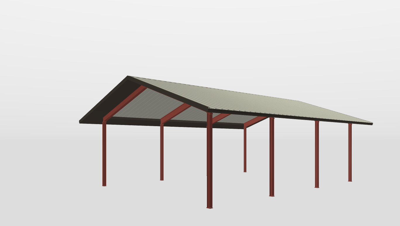 Perspective View Red Iron Gable Style Carport 30'X40'X12-tall