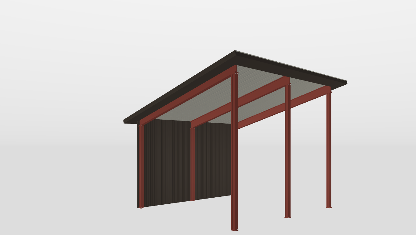 Perspective View Red Iron Single Slope Carport 20'X20'X12-tall-ss
