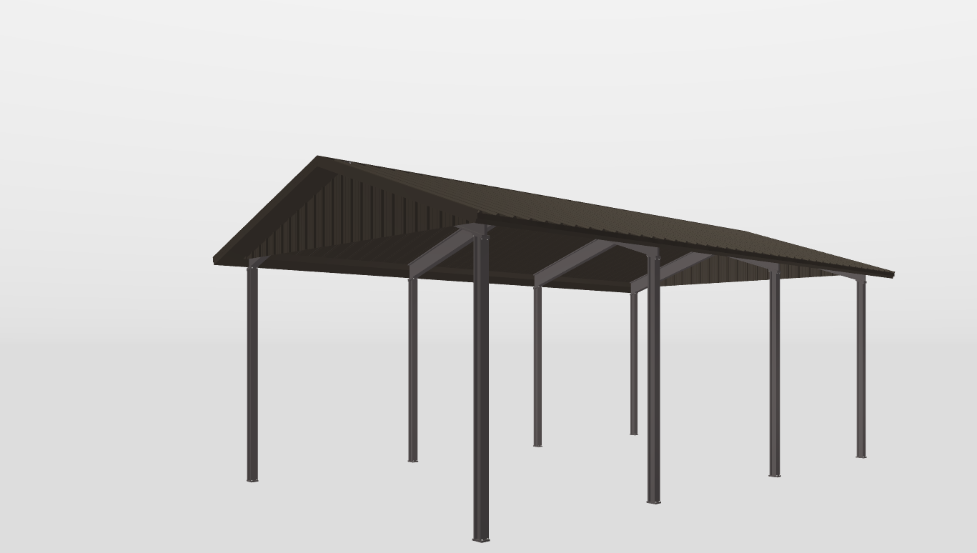 Perspective View Red Iron Gable Style Carport 24'X40'X14-tall