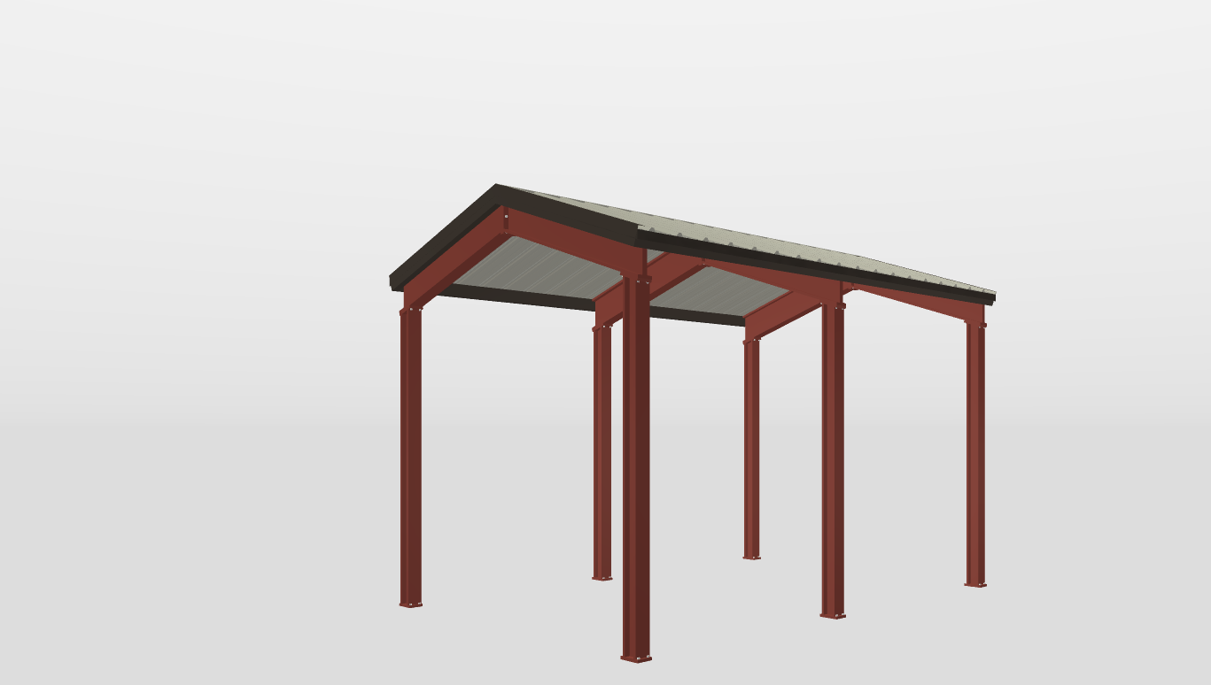 Perspective View Red Iron Gable Style Carport 12'X18'X10-tall