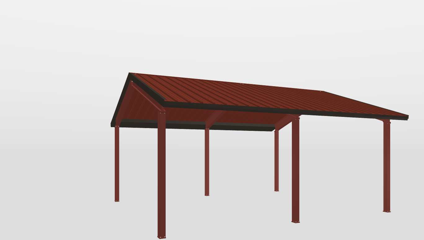 Back Red Iron Gable Style Carport 23'X26'X10-tall